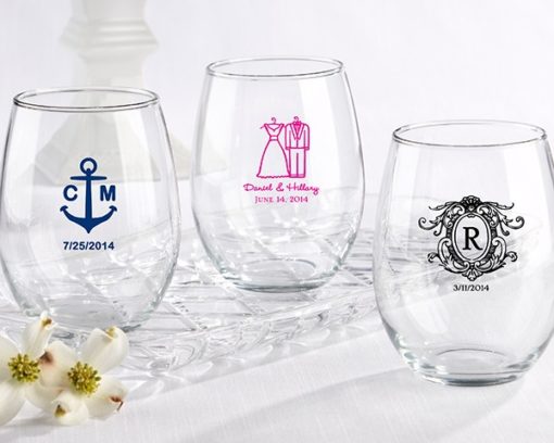 Personalized Stemless Wine Glass 15 oz. (Wedding)