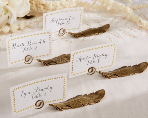 "Gilded Gold" Feather Place Card Holders (Set of 6)