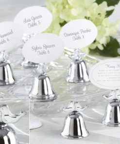 "Lovebirds" Silver-Finish Kissing Bell Place Card Holder (Set of 24)