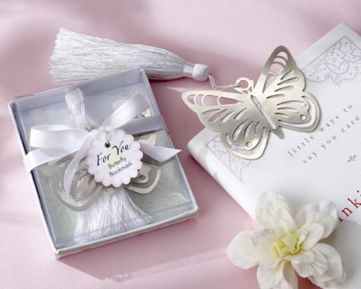 "Butterfly" Silver-Metal Bookmark with White Silk Tassel
