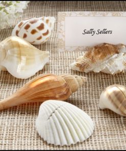 "Shells by the Sea" Authentic Shell Place Card Holders with Matching Place Cards (Set of 6)