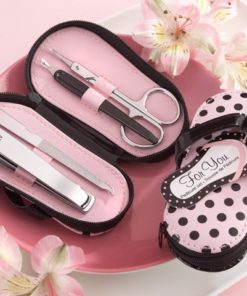 "Pink Polka Flip Flop" Five Piece Pedicure Set with Matching Tag