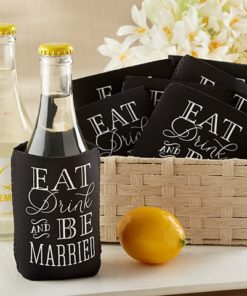 "Eat, Drink & Be Married" Collapsible Insulated Can Holder (Set of 12)