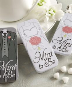 "Mint to Be" Bride and Groom Slide Mint Tins with Heart Mints