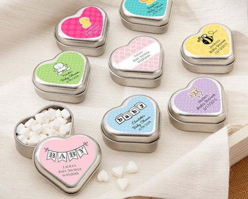 "Mint For You" Brushed-Metal Heart-Shaped Mint Tin - Baby (Available Personalized)