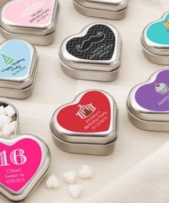 "Mint For You" Brushed-Metal Heart-Shaped Mint Tin - Birthday (Available Personalized)