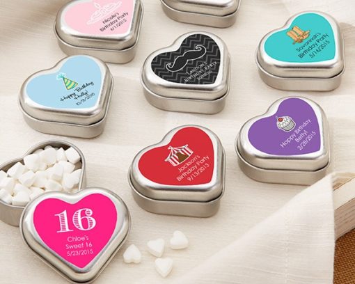 "Mint For You" Brushed-Metal Heart-Shaped Mint Tin - Birthday (Available Personalized)