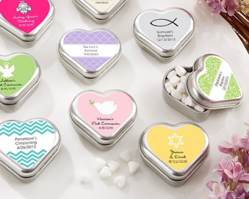 "Mint For You" Brushed-Metal Heart-Shaped Mint Tin - Religious (Available Personalized)