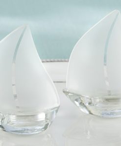 "Set Sail" Frosted Glass Sailboat Tealight Holders, Set of 4