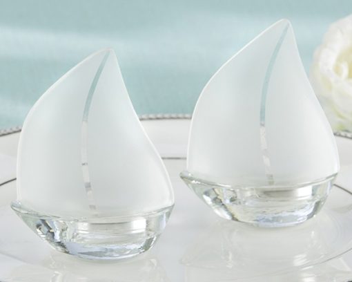 "Set Sail" Frosted Glass Sailboat Tealight Holders, Set of 4