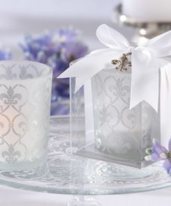 "Fleur-de-lis" Frosted-Glass Tea Light Holder (set of 4)