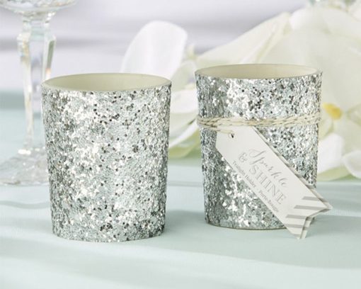 "Sparkle and Shine" Silver Glitter Votive (Set of 4)