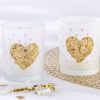 "Heart Of Gold" Gold Glitter Frosted Glass Tea Light Holder (Set of 4)