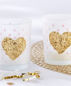 "Heart Of Gold" Gold Glitter Frosted Glass Tea Light Holder (Set of 4)
