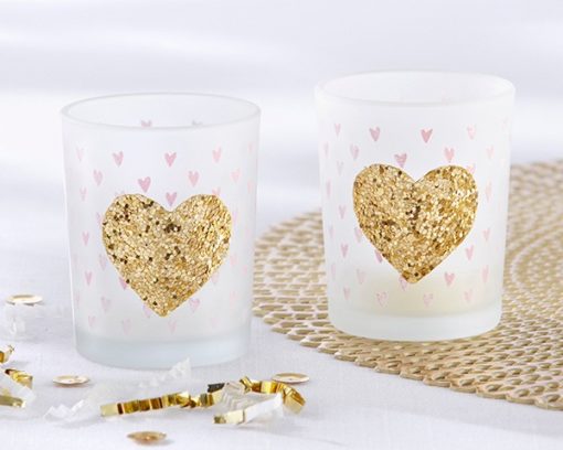 "Heart Of Gold" Gold Glitter Frosted Glass Tea Light Holder (Set of 4)