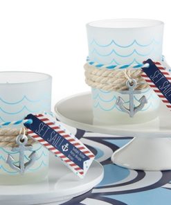 Nautical Frosted Glass Tea Light Holder With Anchor Charm (Set of 4)