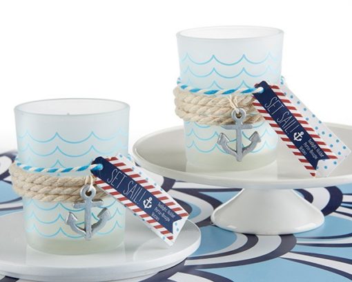 Nautical Frosted Glass Tea Light Holder With Anchor Charm (Set of 4)