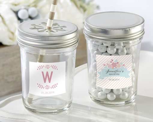 Personalized Glass Mason Jar - Kate's Rustic Bridal Shower Collection (Set of 12)