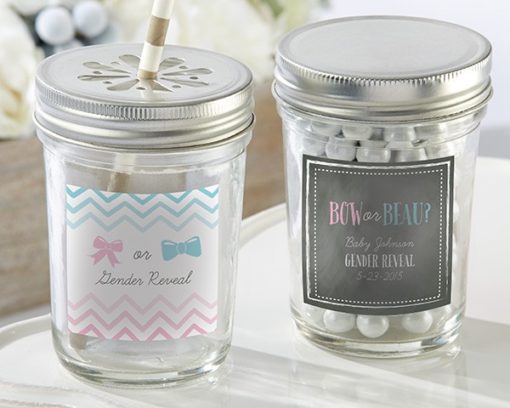 Personalized Glass Mason Jar - Kate's Gender Reveal Collection (Set of 12)