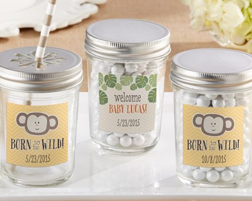 Personalized Glass Mason Jar - Kate's Born To Be Wild Baby Shower Collection (Set of 12)