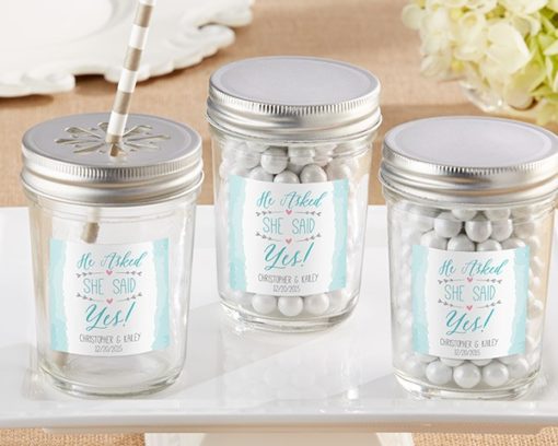 Personalized Glass Mason Jar - He Asked, She Said Yes (Set of 12)