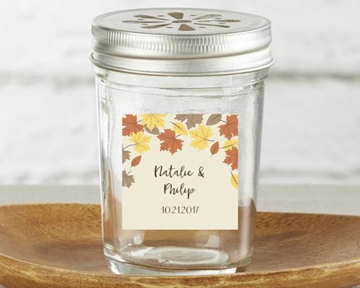 Personalized Glass Mason Jar - Fall Leaves (Set of 12)