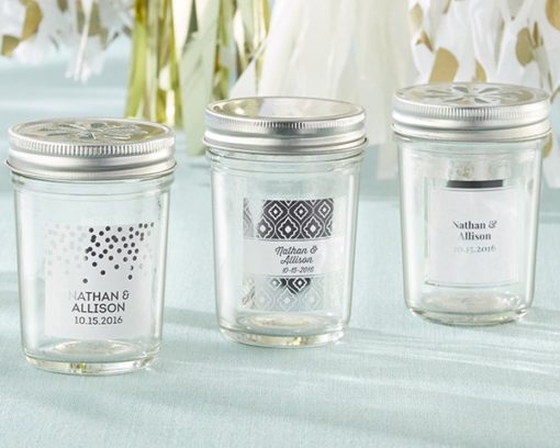 Personalized Glass Mason Jar - Silver Foil (Set of 12)