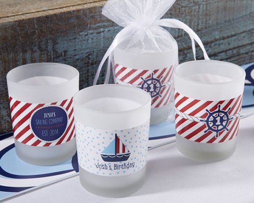 Personalized Frosted Glass Votive - Kate's Nautical Birthday Collection