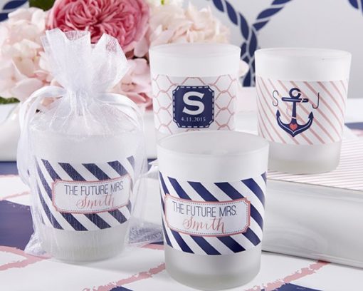 Personalized Frosted Glass Votive - Kate's Nautical Bridal Shower Collection
