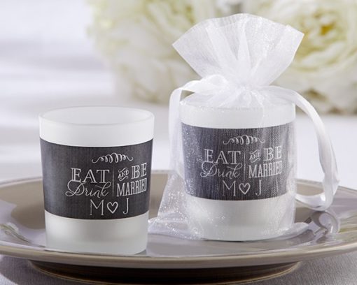 Personalized Frosted Glass Votive - Eat, Drink & Be Married