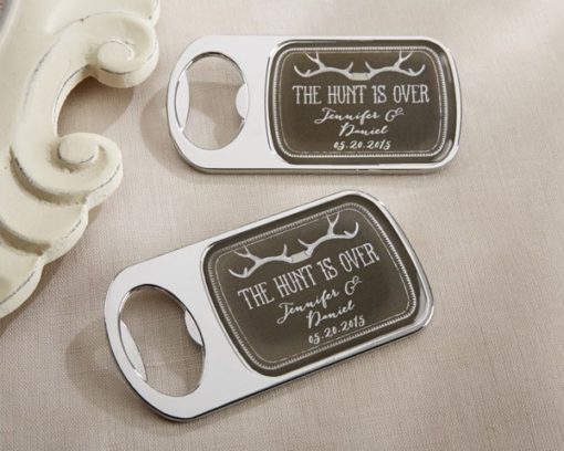 Personalized Silver Bottle Opener with Epoxy Dome - The Hunt Is Over