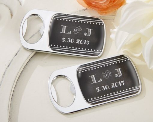Personalized Silver Bottle Opener with Epoxy Dome - Chalk