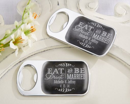 Personalized Silver Bottle Opener with Epoxy Dome - Eat, Drink & Be Married