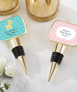 Personalized Gold Bottle Stopper with Epoxy Dome - Baby Shower