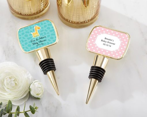 Personalized Gold Bottle Stopper with Epoxy Dome - Baby Shower