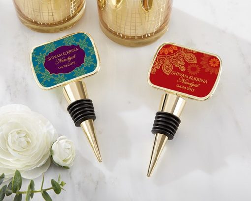 Personalized Gold Bottle Stopper with Epoxy Dome - Indian Jewel