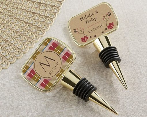 Personalized Gold Bottle Stopper with Epoxy Dome - Fall
