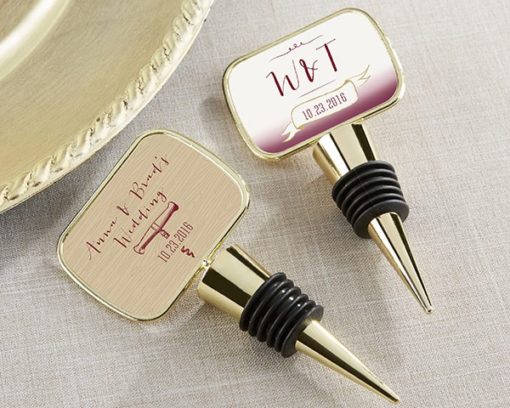 Personalized Gold Bottle Stopper with Epoxy Dome - Vineyard