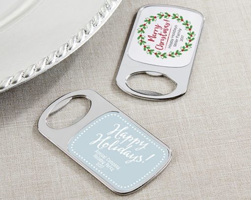 Personalized Silver Bottle Opener with Epoxy Dome - Holiday