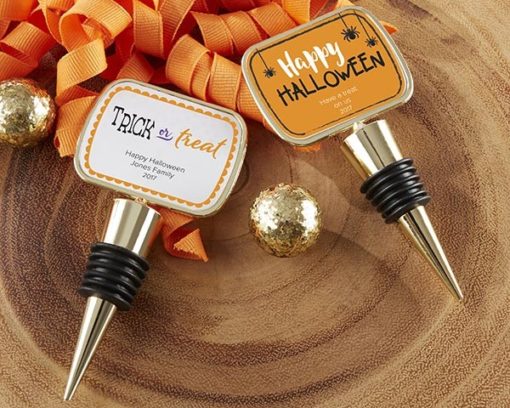 Personalized Gold Bottle Stopper with Epoxy Dome - Halloween