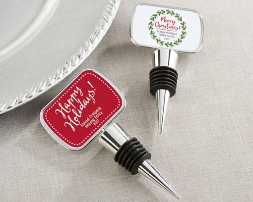 Personalized Bottle Stopper with Epoxy Dome - Holiday