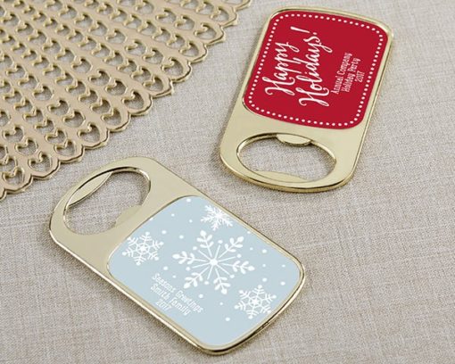 Personalized Gold Bottle Opener with Epoxy Dome - Holiday