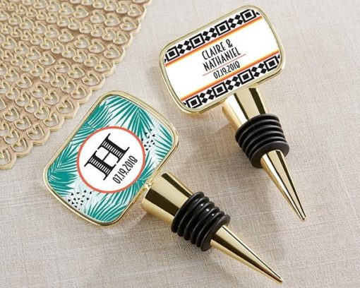 Personalized Gold Bottle Stopper with Epoxy Dome - Tropical Chic