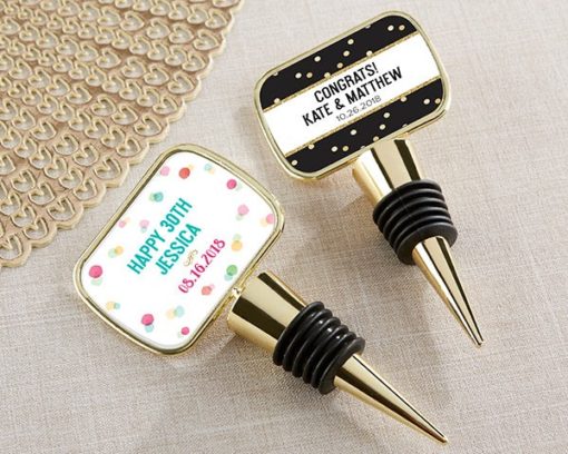 Personalized Gold Bottle Stopper with Epoxy Dome - Party Time