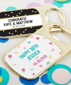 Personalized Gold Bottle Opener with Epoxy Dome - Party Time