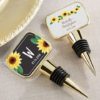 Personalized Gold Bottle Stopper with Epoxy Dome - Sunflower