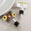 Personalized Silver Bottle Stopper with Epoxy Dome - Sunflower