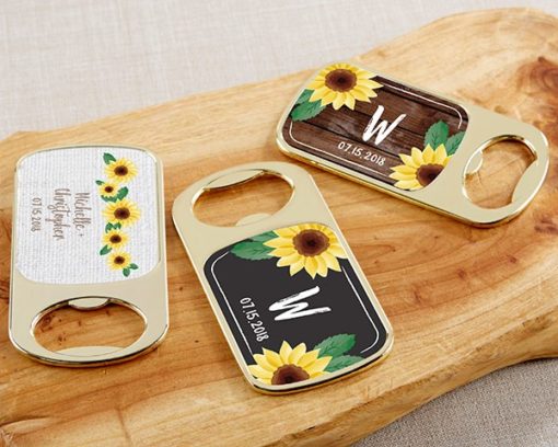 Personalized Gold Bottle Opener with Epoxy Dome - Sunflower