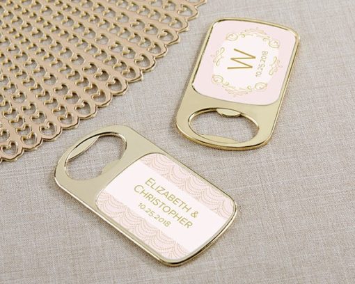 Personalized Gold Bottle Opener with Epoxy Dome - Modern Romance