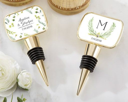 Personalized Gold Bottle Stopper with Epoxy Dome - Botanical Garden